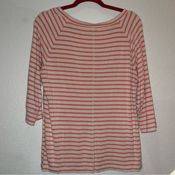 Banana Republic coral tan striped shirt top Boxy Long Sleeve Tee soft XL - Picture 2 of 13